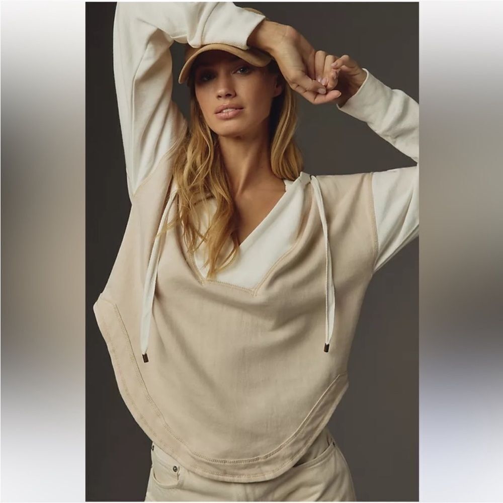 Anthropologie Pilcro Wharfside Cream & White Hoodie Minimal Beach -XS oversized